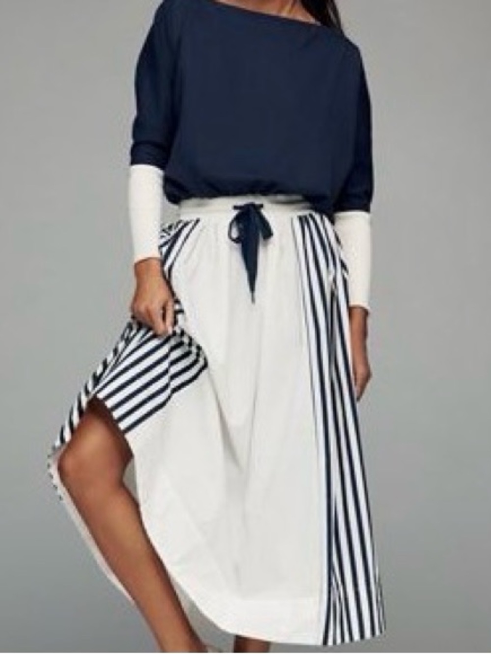 Anthro navy and white striped dress